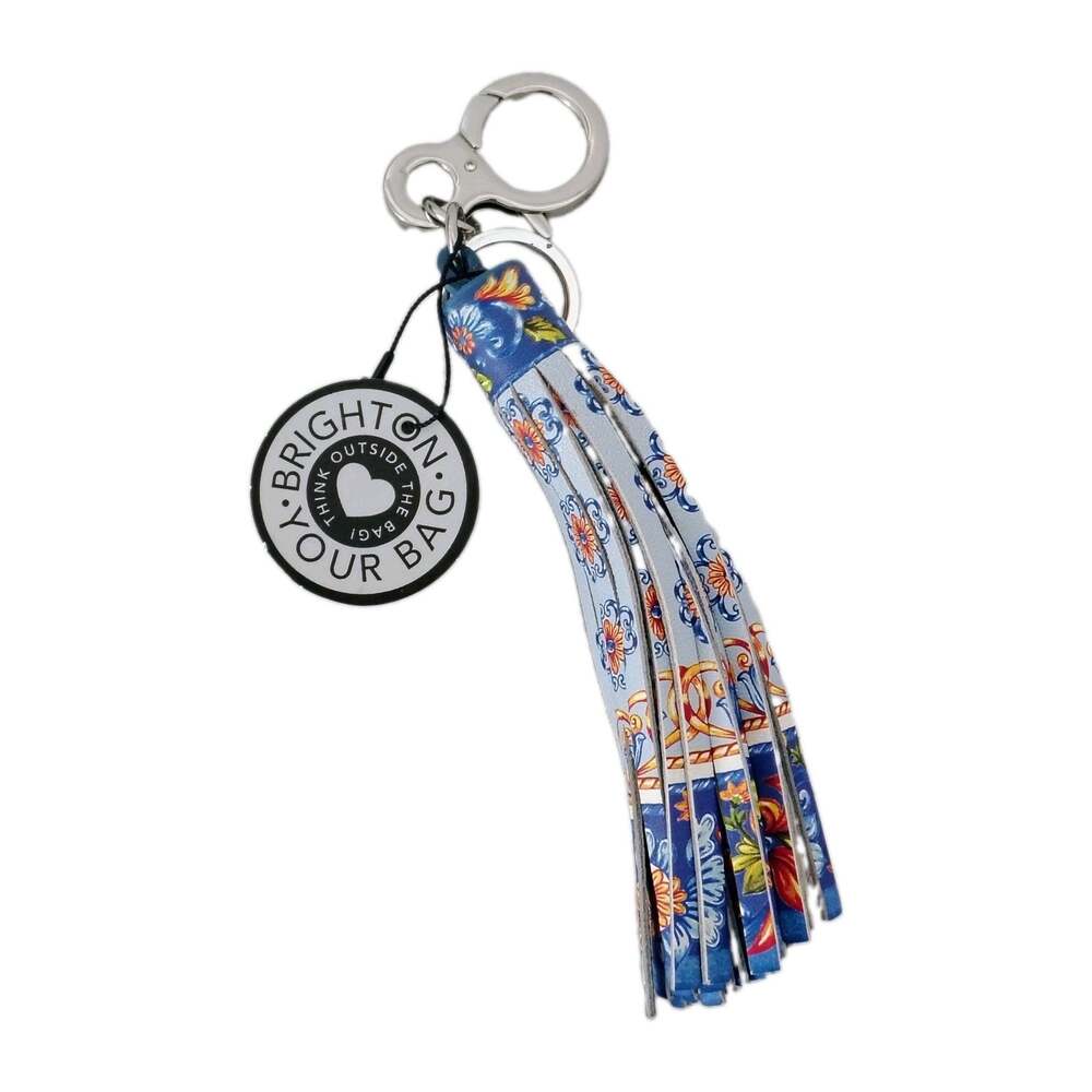 Brighton Piatto Tassel Key Fob Purse Bag Charm Blue Boho Floral Style E1629M NEW